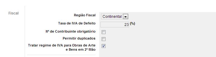 Habilitar a opção "Tratar regime de IVA para Obras de Arte e Bens em 2ª Mão" no menu Gestix Admin | Configuração