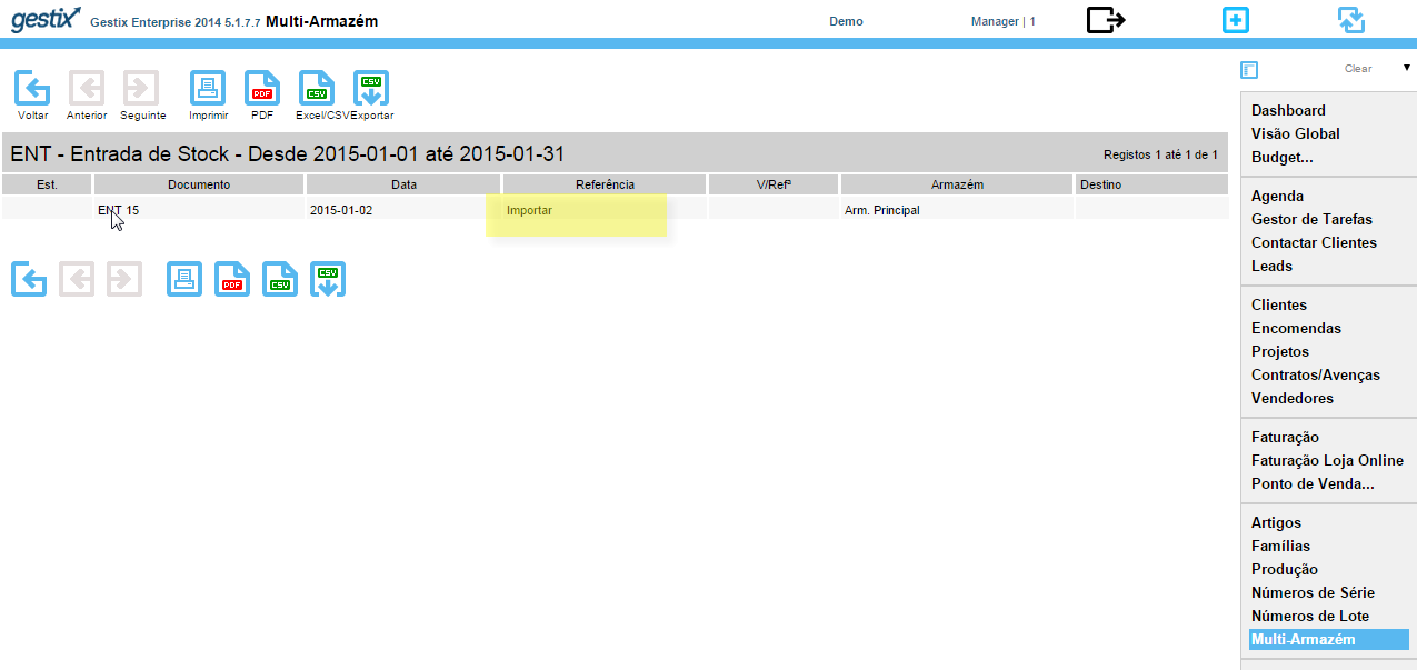 Gestix entrada de stock importaçao via CSV