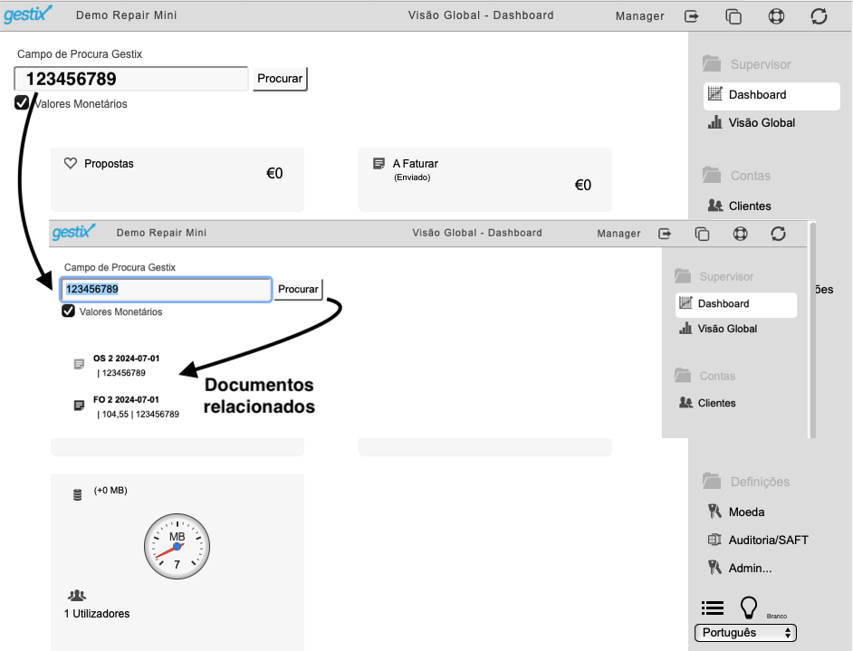 ERP Gratis - Pesquisa de documentos (Dashboard)
